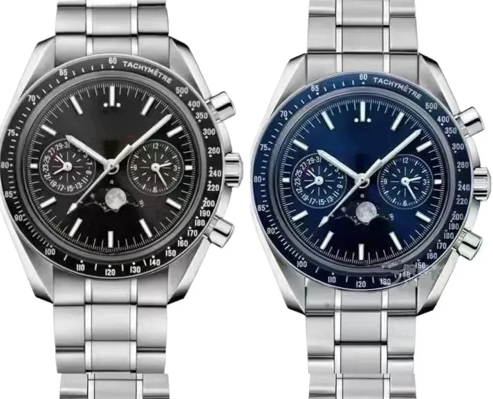 ساعة ميكانيكية أوتوماتيكية فاخرة MoonPhase من الفولاذ المقاوم للصدأ باللون الأسود والأزرق والسيراميك وزجاج الياقوت 42 مم حسب الطلب #3