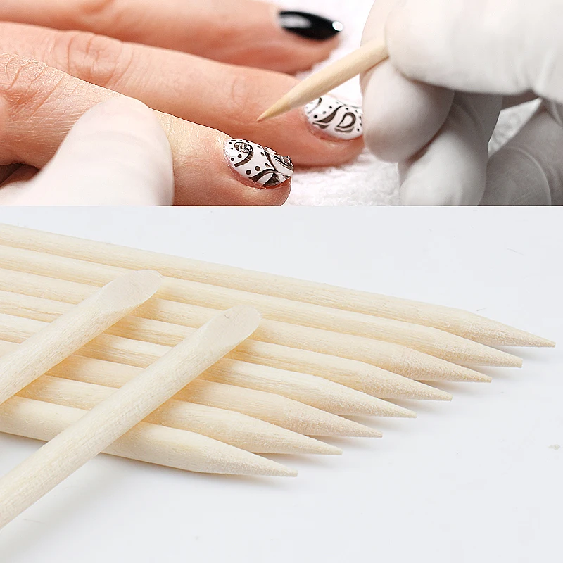 100pcs Nail Cuticle Pusher Orange Wood Sticks Nail Manicures Remover Wooden Design Nail Gel Polish Drawing Stick for Nail Art