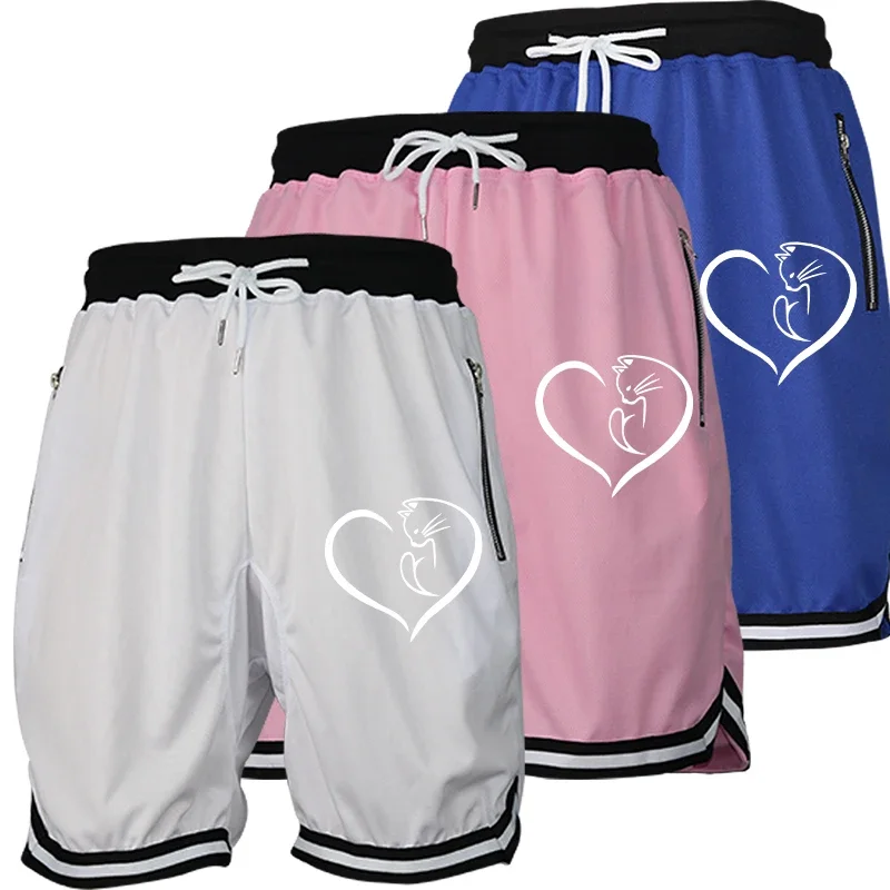 

Summer Men's Basketball Shorts Printed Breathable Workout Shorts - Elastic Waist Stretch Fabric with Mesh Panels & Side Slits
