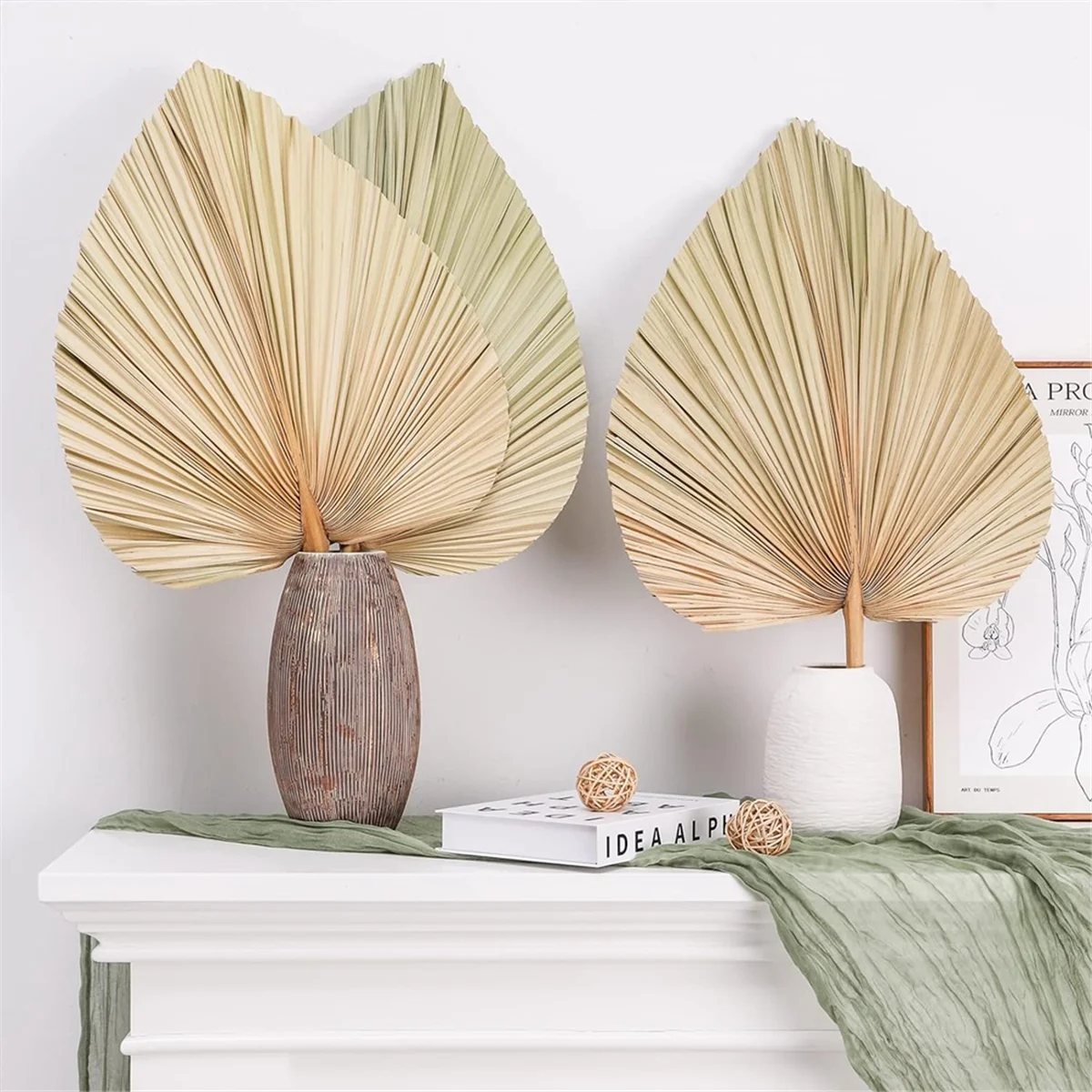 Meilleurs 6 pièces feuilles de palmier séchées ventilateurs de palmier séchés naturels, grande lance pour décor de mariage Boho, décoration de feuilles de palmier tropicales S