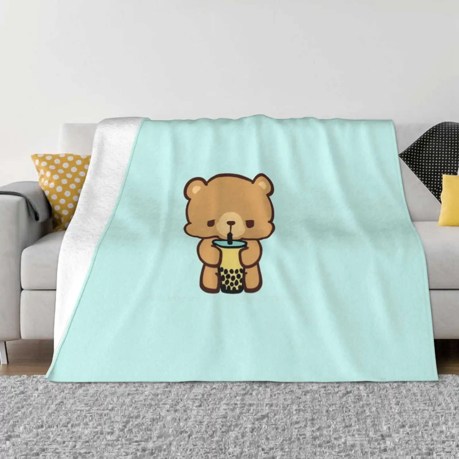 Boba Bear Trend Style Funny Fashion Soft Throw Blanket Boba Tea Funny Bubble Tea Yellow Silly Cool Japanese Brown Bear Animal