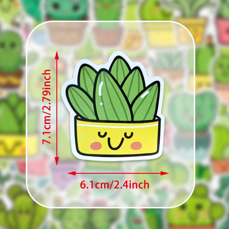 50PCS Cartoon Cactus Plant Graffiti Stickers DIY Diary Car Helmet Guitar Kawaii Label Green Plant Stickers Children Toys Gifts view 6