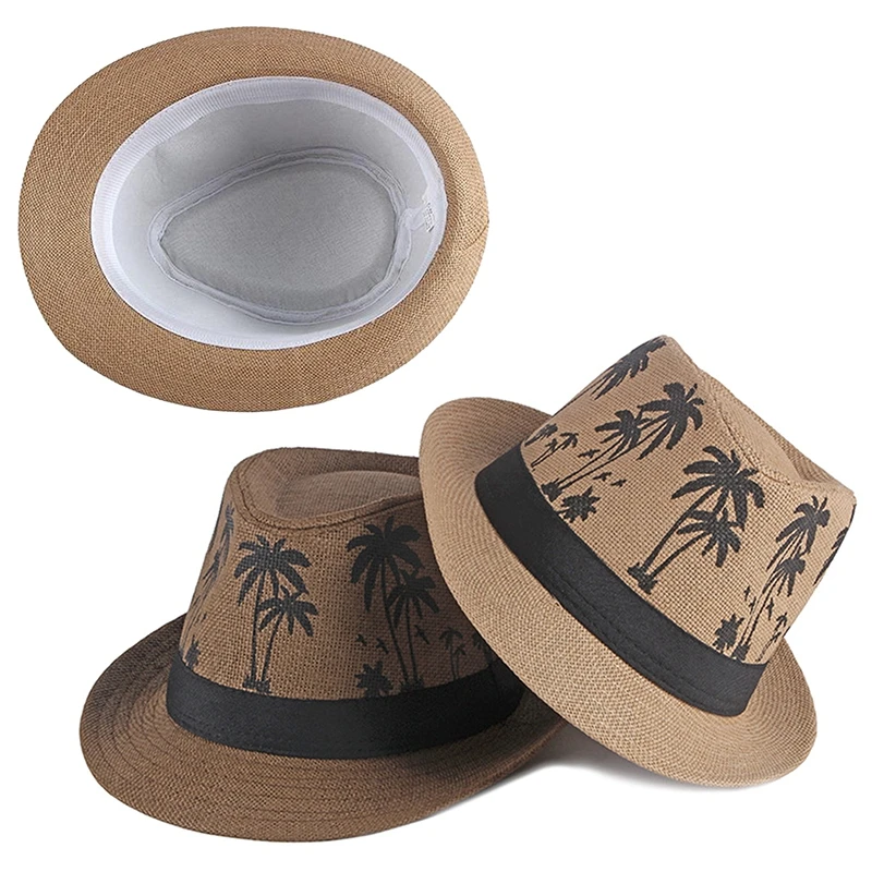 Coconut Tree Beach Hats Men Summer Party Jazz Caps Fashion Straw Weave Chapeau Wide Brim Panama Male Dance Hat Cool Cowboy