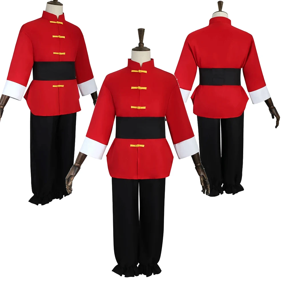 

Saotome Cosplay Costume Red Set Ranma Anime Clothing Shirt Pants Belt Adult Outfits Halloween Carnival Party Fantasia Suit
