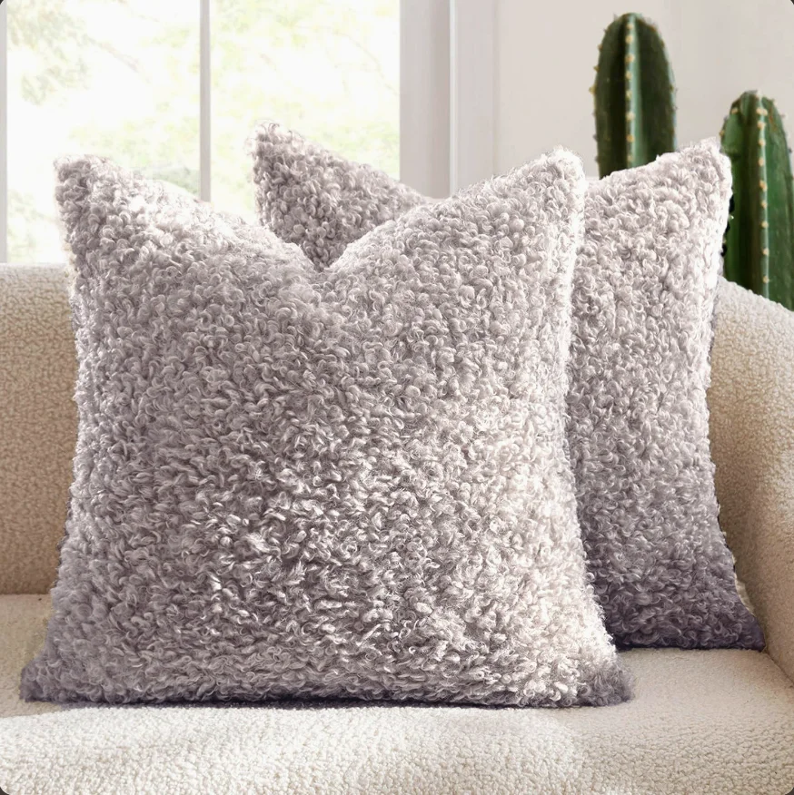 Nordic Solid Lamb Fleece Pillow Cover Plush Teddy Curly Thickened Pillowcase Soft Minimalist Sofa Cushion Case Cozy Home Decor