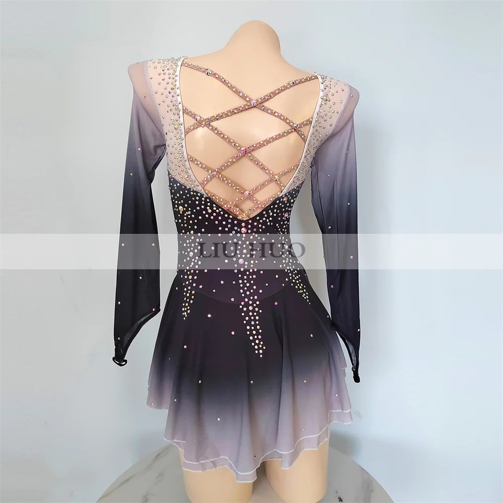 LIUHUO Women Aldult Girl Customize Costume Performance Competition Leotard Ice Figure Skating Dress Dance Teen Gray Gradient