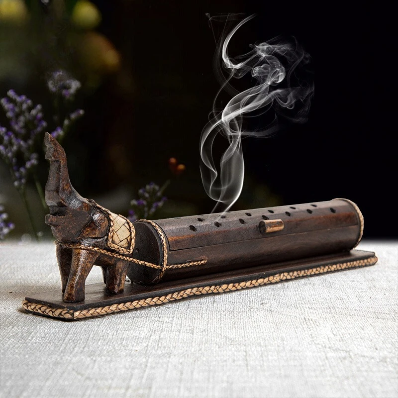 

Japanese Zen Tea Table Elephant Incense Burner Ornament Home Wooden Vintage Incense Box Sandalwood Burner