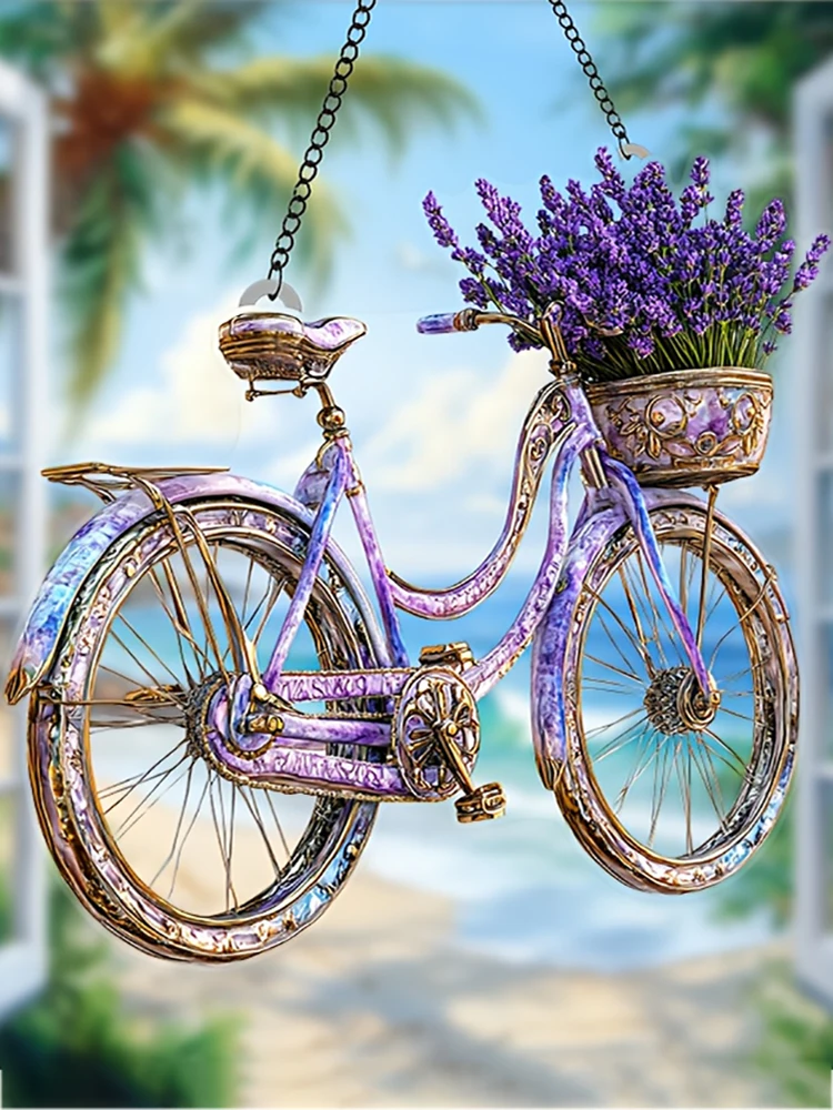 AliExpress Other 1Pc Enchanting Lavender Bicycle Light Catcher 8 inches x 8 inches With Flower Basket Perfect For Home and Garden Decoration