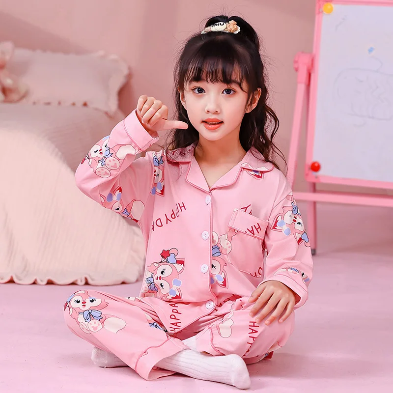 Kawaii Hello Kitty Girls Pajama Sets Charming Cartoon Print Gal Nightwear Set Soft Comfortable Breathable Home Clothes Winter