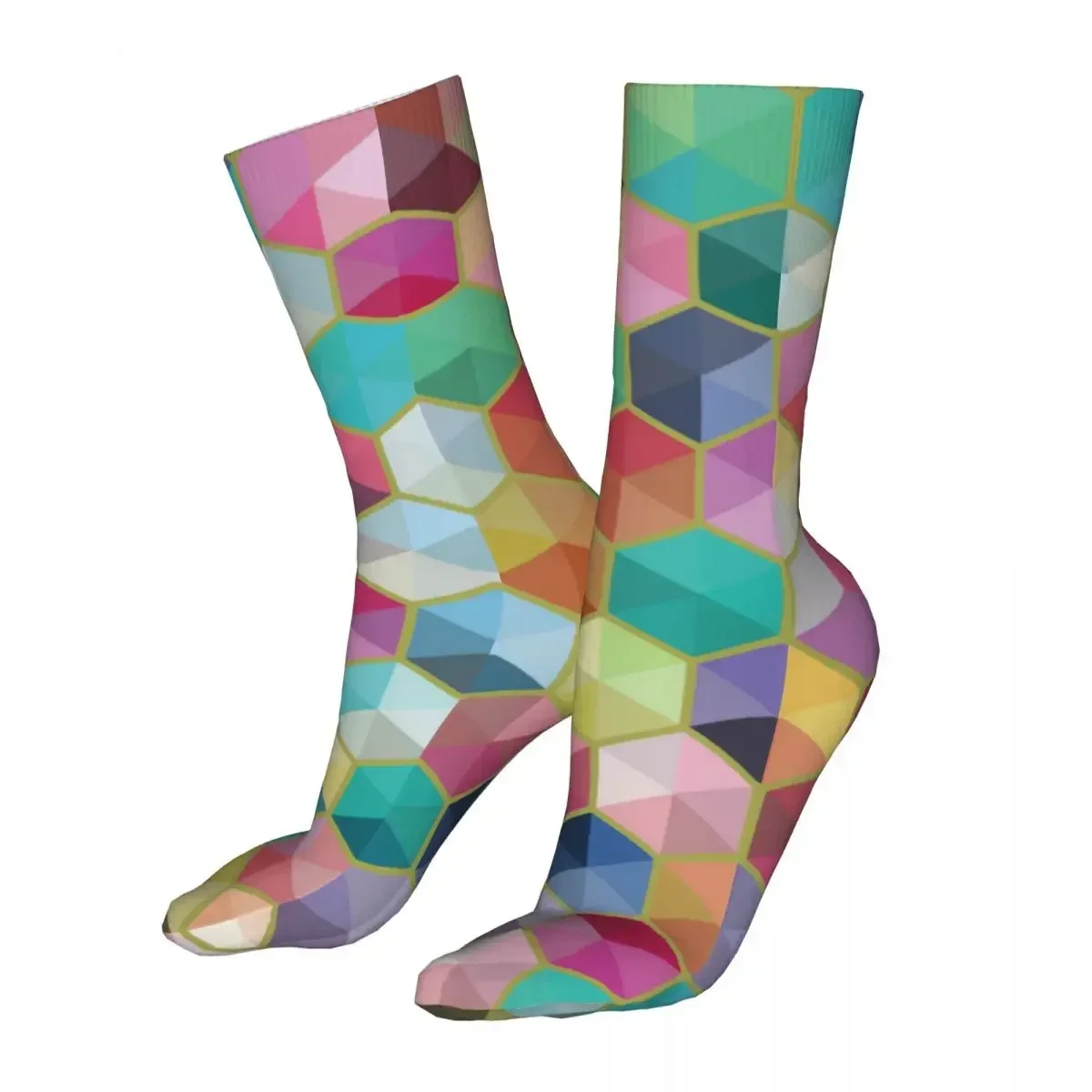 Men Bike Hexagon Colorful Background Socks Cotton New Rainbow Geometric Art Women Sock