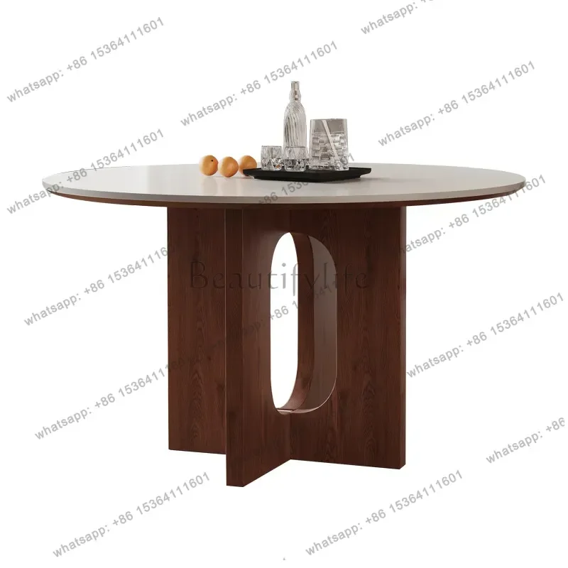 PG Household Mittelalterlicher runder Esstisch im modernen minimalistischen Design, Massivholz-Esstische mit Steinplatte, Esszimmermöbel