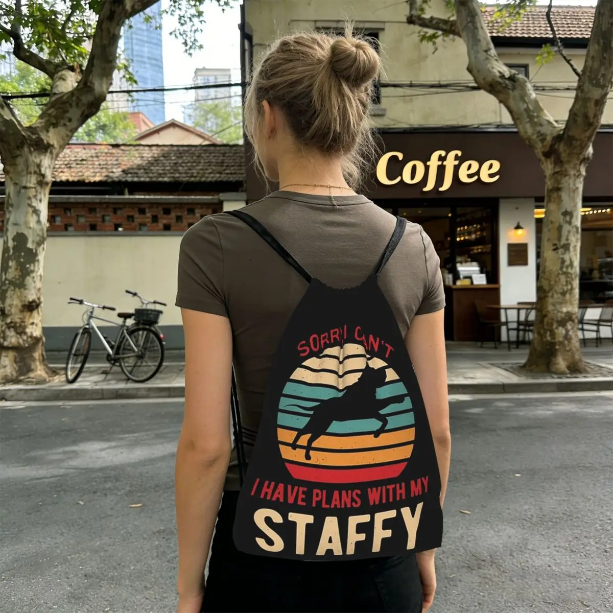 Funny Staffordshire Bull Terrier Dog Backpacks Fashion Drawstring Bags Sundries Bag Book Bags for Man Woman Students