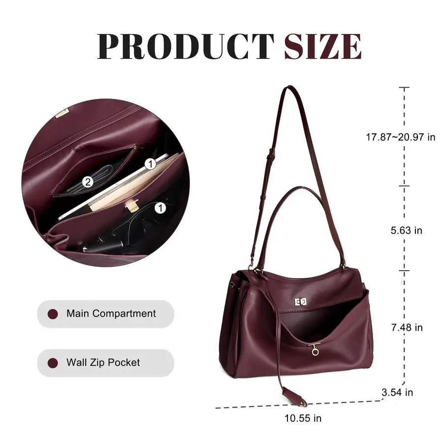 حقيبة يد جلدية للنساء حقائب كتف جلدية ناعمة مع حزام كتف للسيدات حقيبة كروس للسفر والعمل ميد