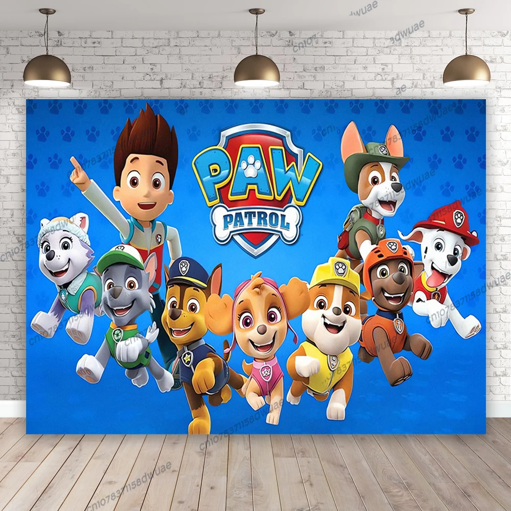 Paw Patrol Verjaardagsfeestje Foto Achtergrond Baby Shower Foto Achtergrond Feest Cartoon Banner Fotografie Achtergrond