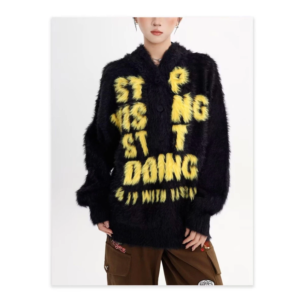 

American Sle V-Ne Knitted Sweater Cardigan Men's Color Casual Loose Fit Winter Outerwear Polyester Fiber