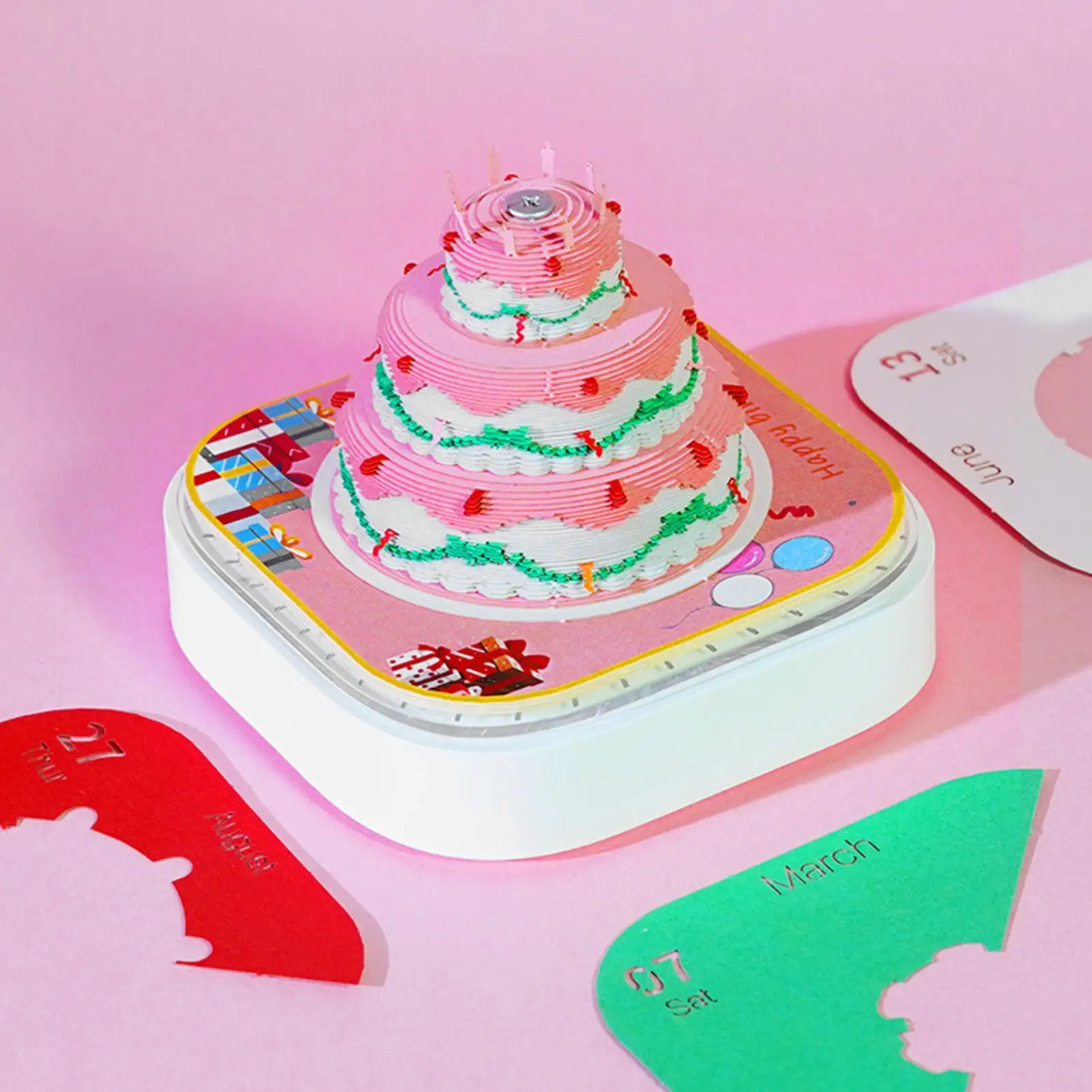 

2026 Time Piece Calendar Fun Cake Paper Carving Art Crafts 3D Tear Away Mini Desk Calendar For Thanksgiving Christmas