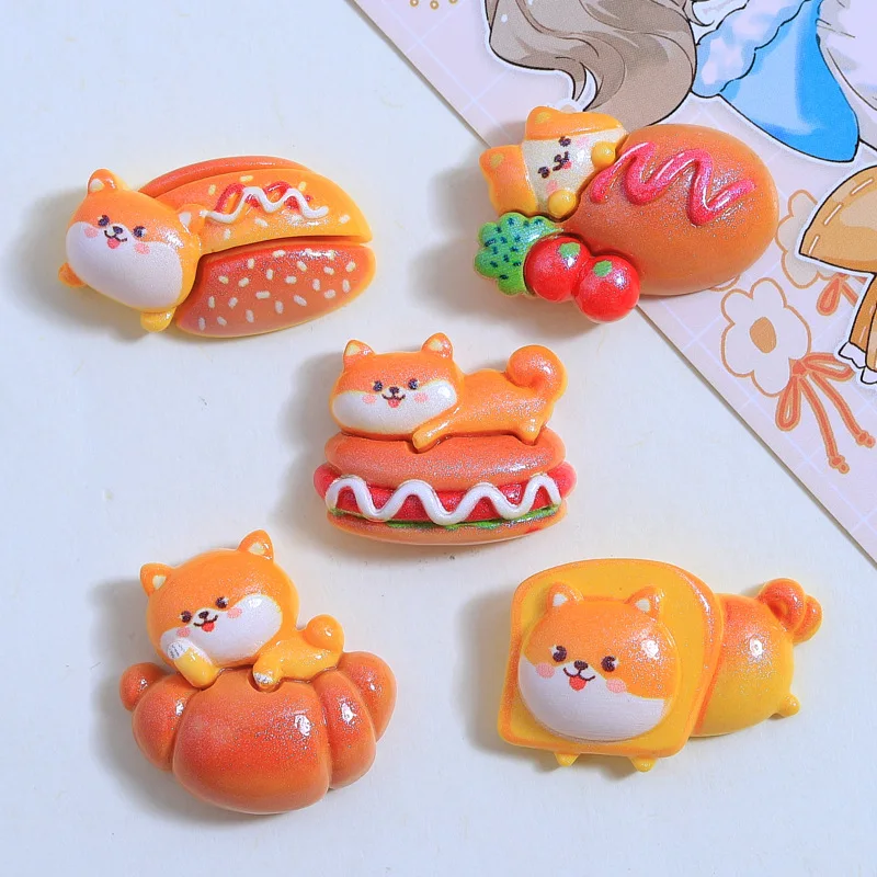 10Pcs Cartoon Hamburg Bread Dog Flatback Resin Cabochon Fake Food DIY Jewelry Making Accessory Creative Scrapbooking Phone Decor