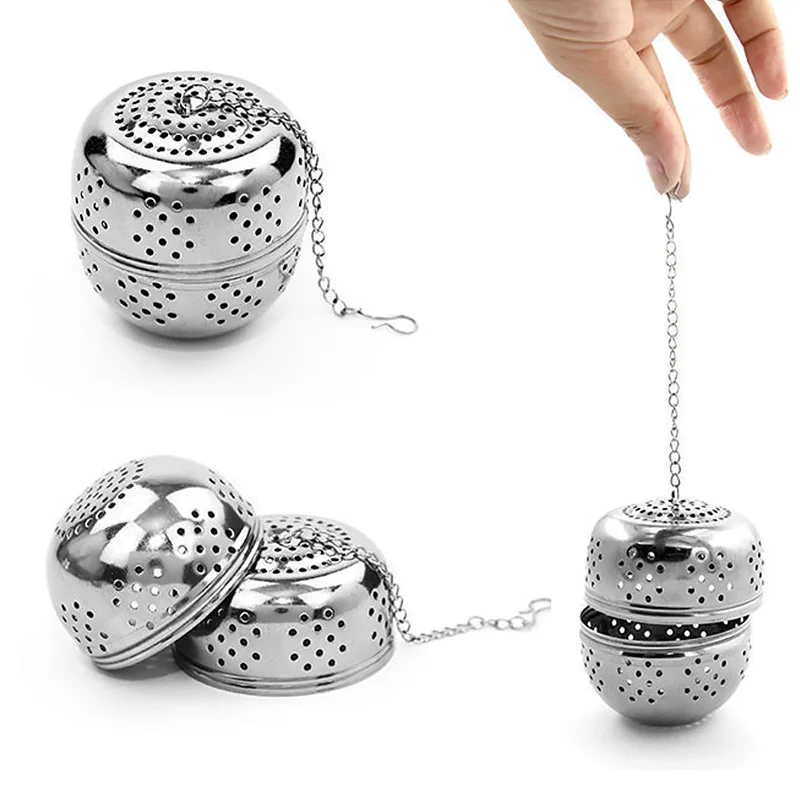 Stainless Steel Ball Shape Tea Infuser Mesh Filter Strainer with Hook Loose Tea Leaf Spiceball with Rope Chain Home Kitchen Tool