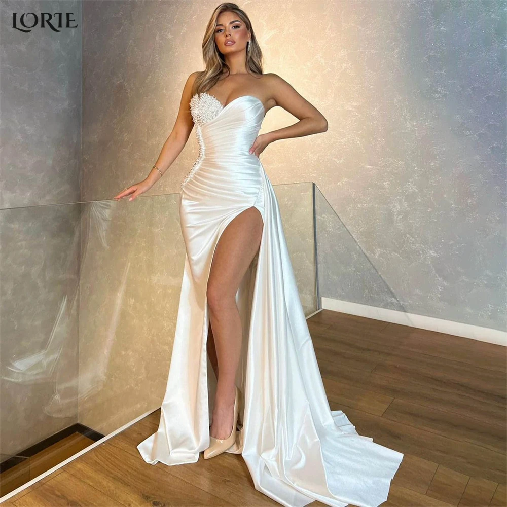 LORIE vestido de noche de sirena de lujo, hombros descubiertos, plisado, abertura lateral, satén elástico, baile de graduación, Arabia Saudita, vestidos de fiesta