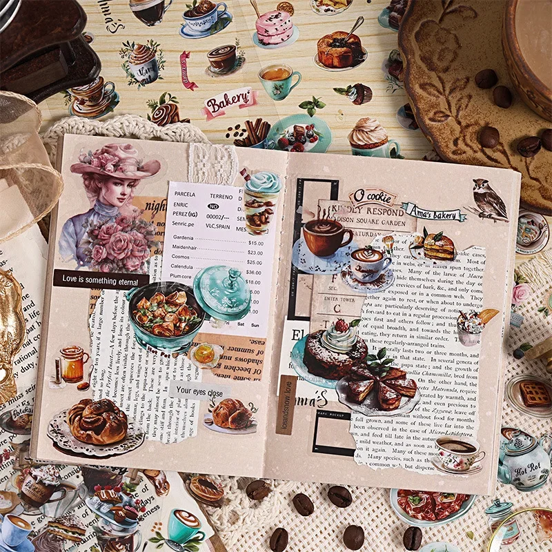 6 Sheets/pack Enjoy Coffee Workshop Die-cut Transparent PET Sticker Sheet Cute Creative Journaling Diary Collage Material