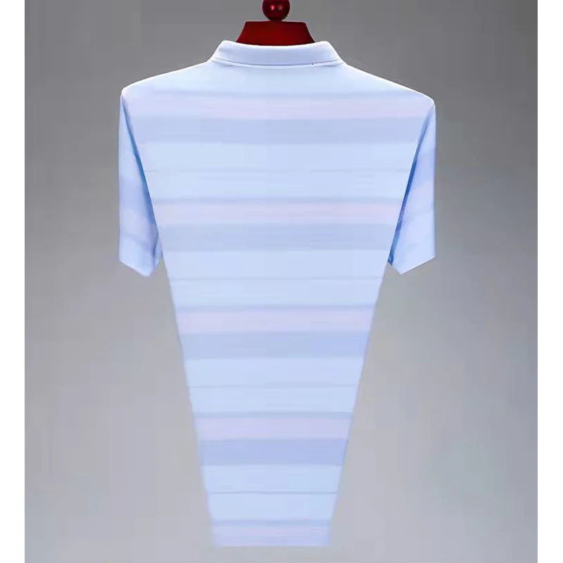 2023 New Summer Fashion Middle Aged Elderly Dad Striped Polo Shirt Men Short Sleeve Pocket Ice Silk Tee Shirts Casual Loose Tops