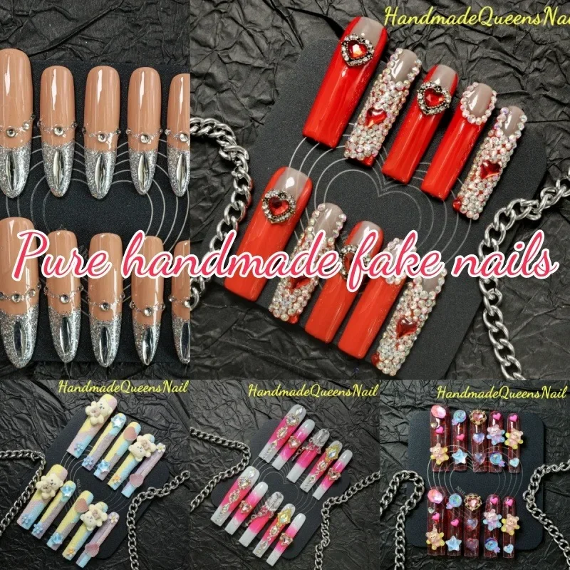 

10 Pieces of Handmade Press-on Nail Extra Long Ballet Style,full Coverage Design,nemovable and Reusable,long-lasting and Durable