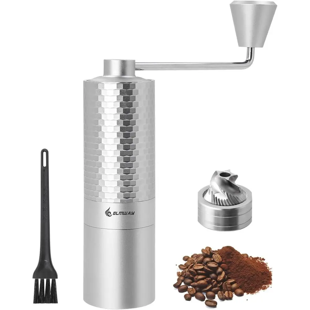

Portable Manual Coffee Grinder with Metal Body, Magnetic Handle, and Stainless Steel Burrs for Home and Travel Use