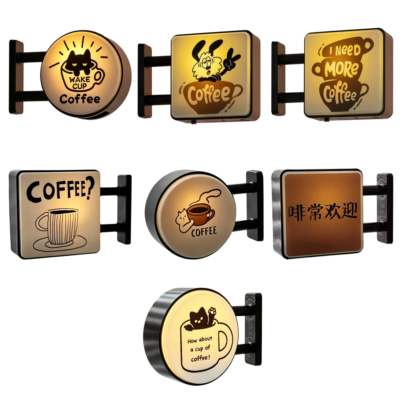 Glowing Coffee Shop Fridge Magnet Warm Light Creative Mini Atmosphere Lights Multi-Purpose Miniature Light Box Sticker