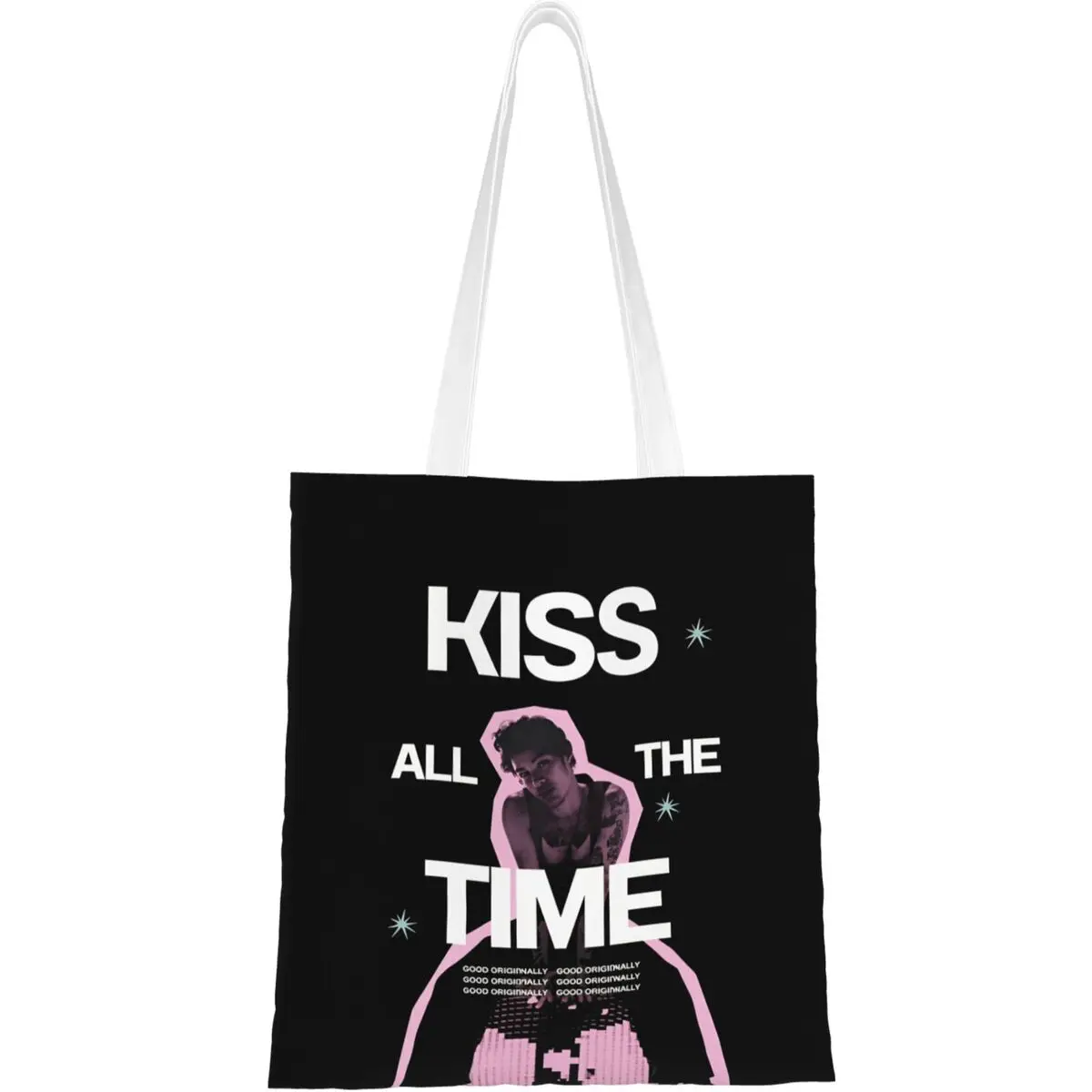 Harrys Styles Kiss All The Time Album Shopper Bag Shopping Bags Female Streetwear Polyester Tote Bag Casual Graphic Handbags