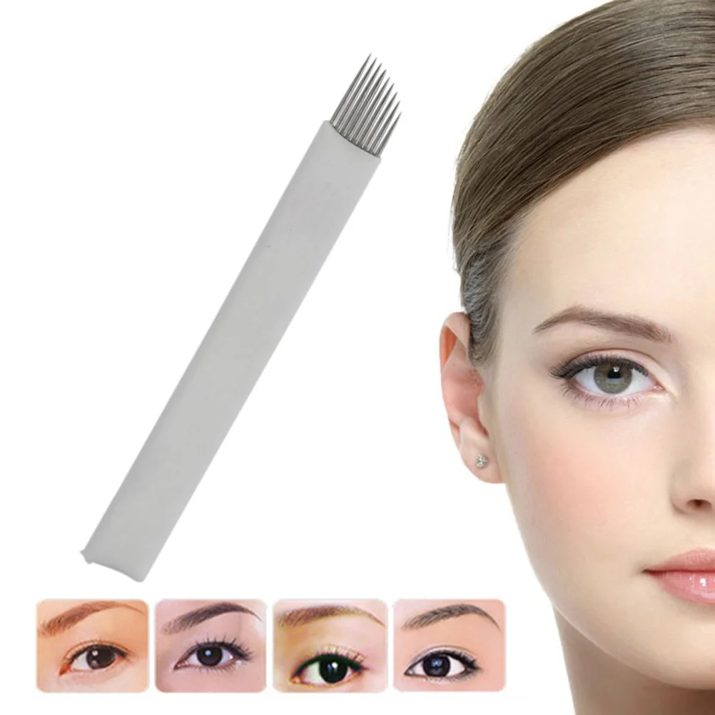 

50pcs Tattoo Blades 9 Eyebrow Needle Make-up Blades Microblading Pen (White) microblading blades eyebrow blades