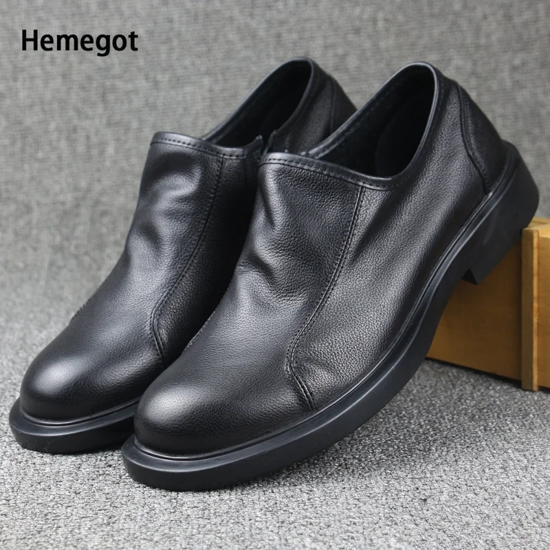 

Men's Leather Shoes Side Zipper Soft Sole Genuine Leather Casual Shoes Slip On British Style Comfortable Breathable Loafers