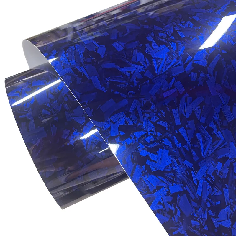 Premium PET High Gloss Blue Forged Carbon Fiber Vinyl Wrap Film Rolle Air Release Selbstklebende Auto Aufkleber Aufkleber Verpackung