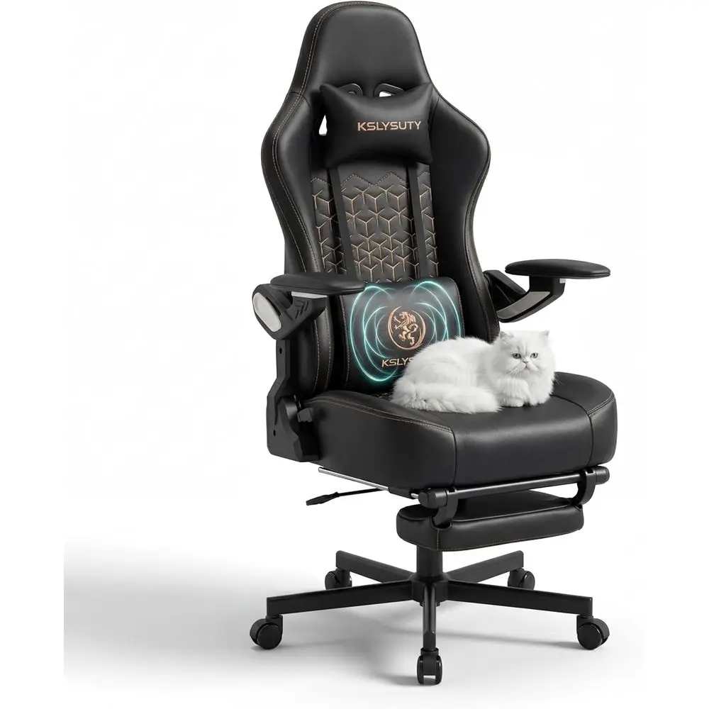 Ergonomic Big and Tall Gaming Chair with Lumbar Support, Adjustable Armrests, and Footrest - Comfortable Leather Computer Chair