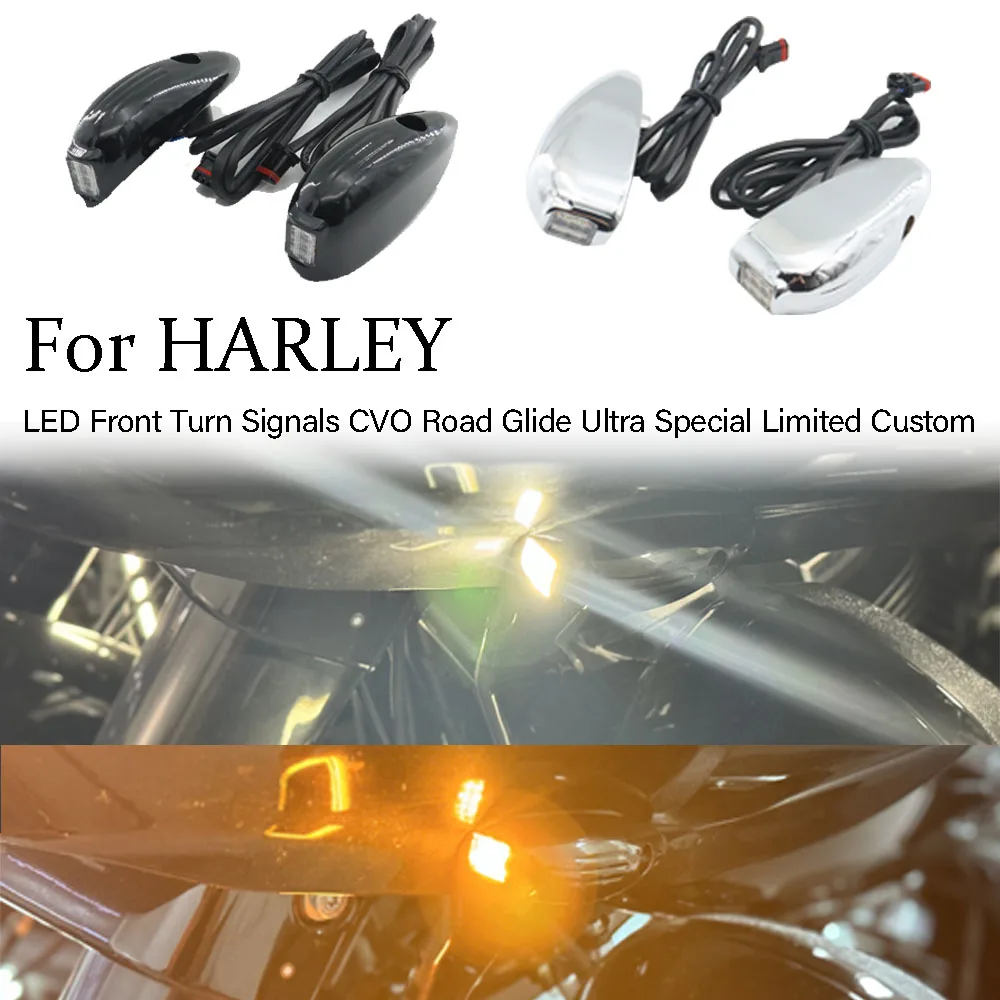 

2023 NEW Motorcycle Accessories Gloss Black LED Front Turn Signals Chrome For 2015-2023 Harley Road Glide FLTRX/ FLTRU/ FLTRK