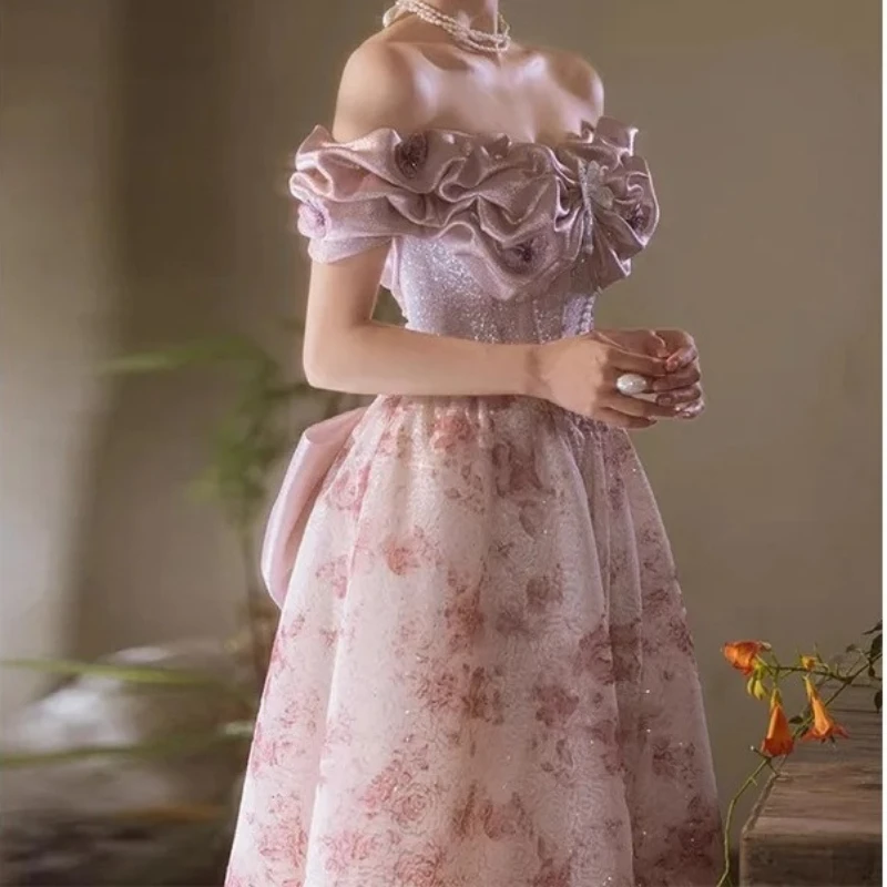 2025 Abito da fidanzamento per banchetti estivi delle nuove donne Abito da toast retrò francese alla moda Abito monospalla di alta qualità