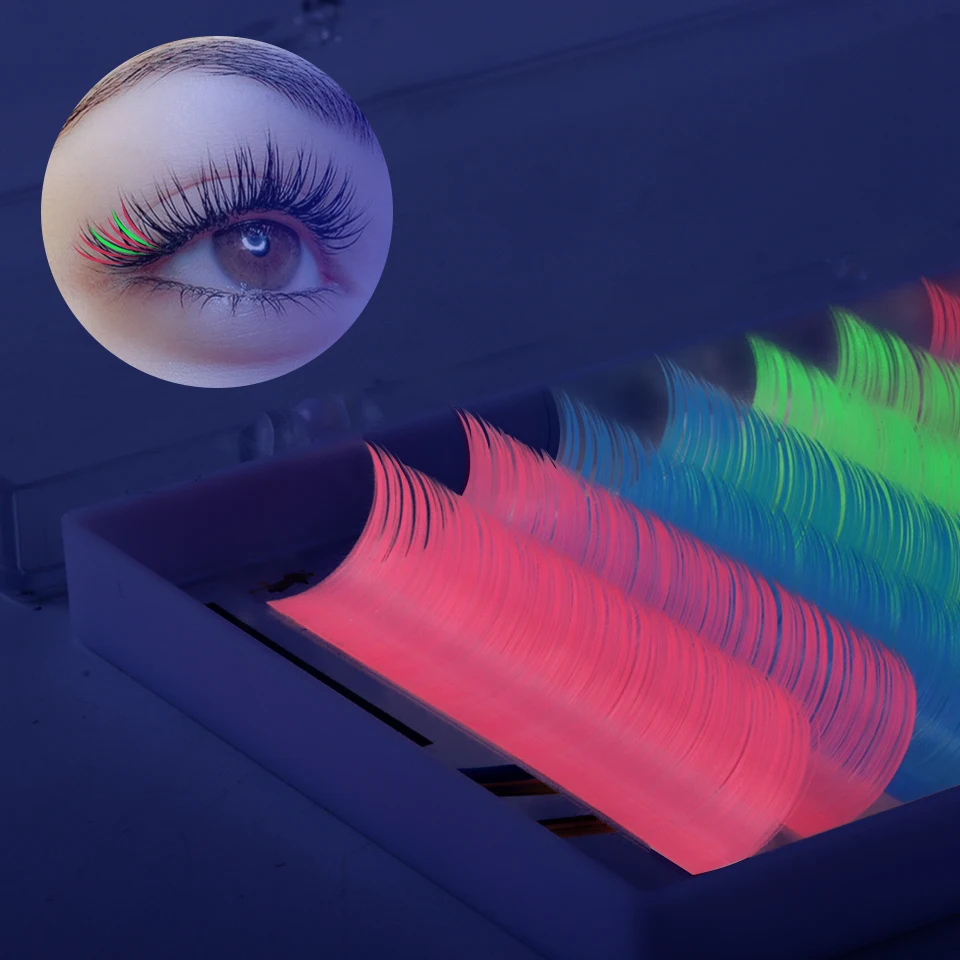 THINKSHOW UV Neon Lash Colors Eyelash Extension Glow In The Dark Lashes Fluorescent Bright Colorful Classic Individual Eyelash