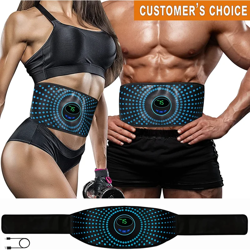 EMS Muscle Stimulator Ab Machine Portable Abs Workout Equipment Abdominal Toning Belt USB Rechargeable No Gel Pads Size 62 Inch