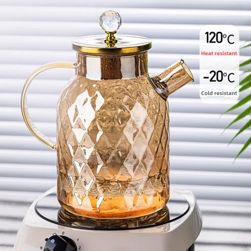 High Borosilicate Glass Water Pitcher - Amber Cold Beverage Jug, Large Capacity, Heat-Resistant for Tea & Home Use