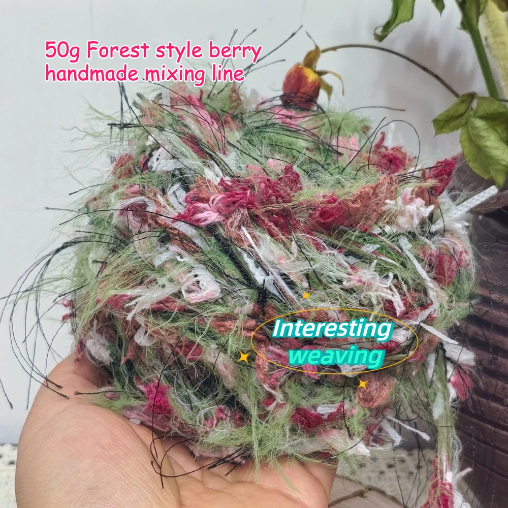 

50g/piece Forest Red Green Grass Hand Mixed Yarn, Retro Tassel Yarn, Handmade DIY Hook Bag, Scarf Weavingg Hair Loop Yarn