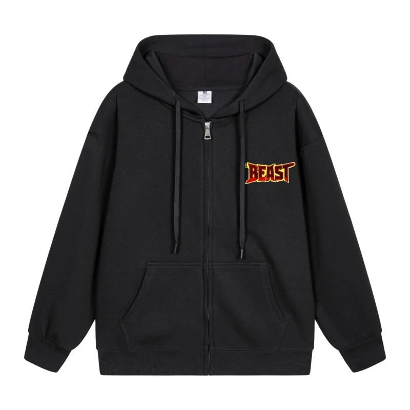 

Men's Zip-Up Hoodie Beast Logo On Black Hoodie 2025 New Style Casual Couples’ Style Casual and Loose