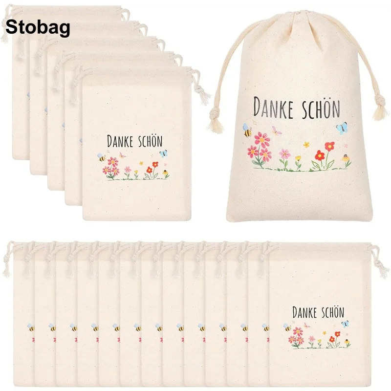 

StoBag 50pcs Wholesale Cotton Drawstring Bag Thank You Bundle Pocket Gift Packaging Small Storage Pouch Wedding Birthday Party