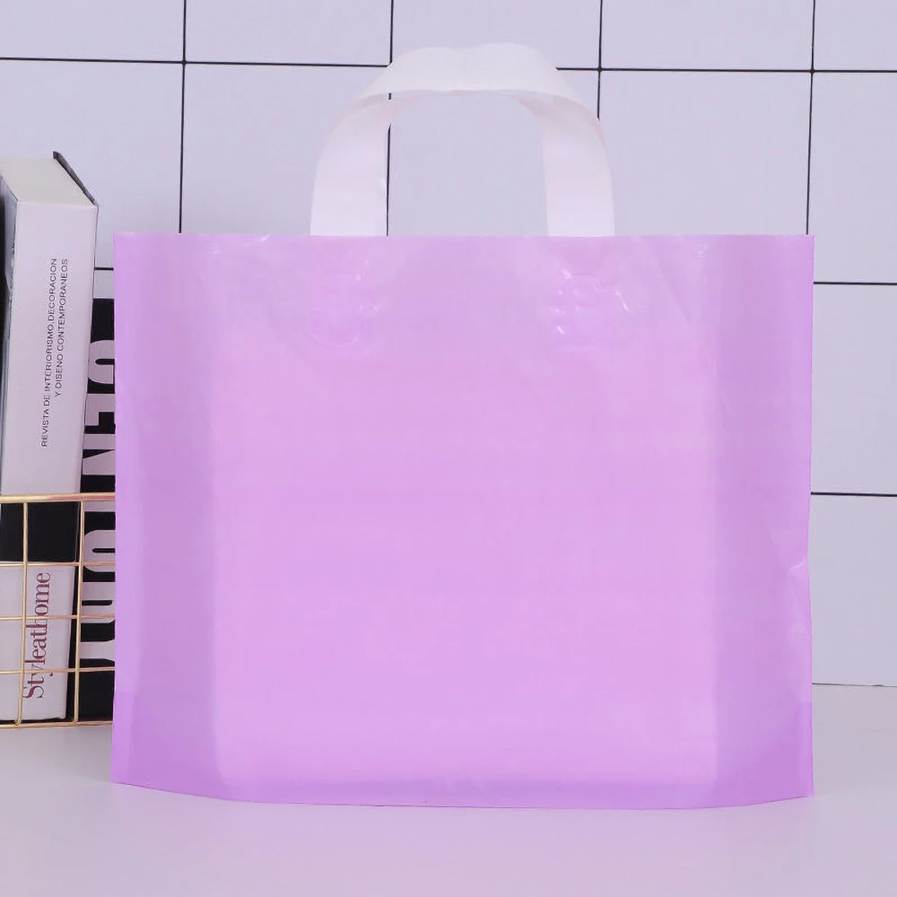 100 stuks aangepast logo kleurrijke boodschappentassen met handvat plastic geschenkzak afdrukken één kleur logo op dubbelzijdig gratis ontwerp afdrukken - afbeelding 1