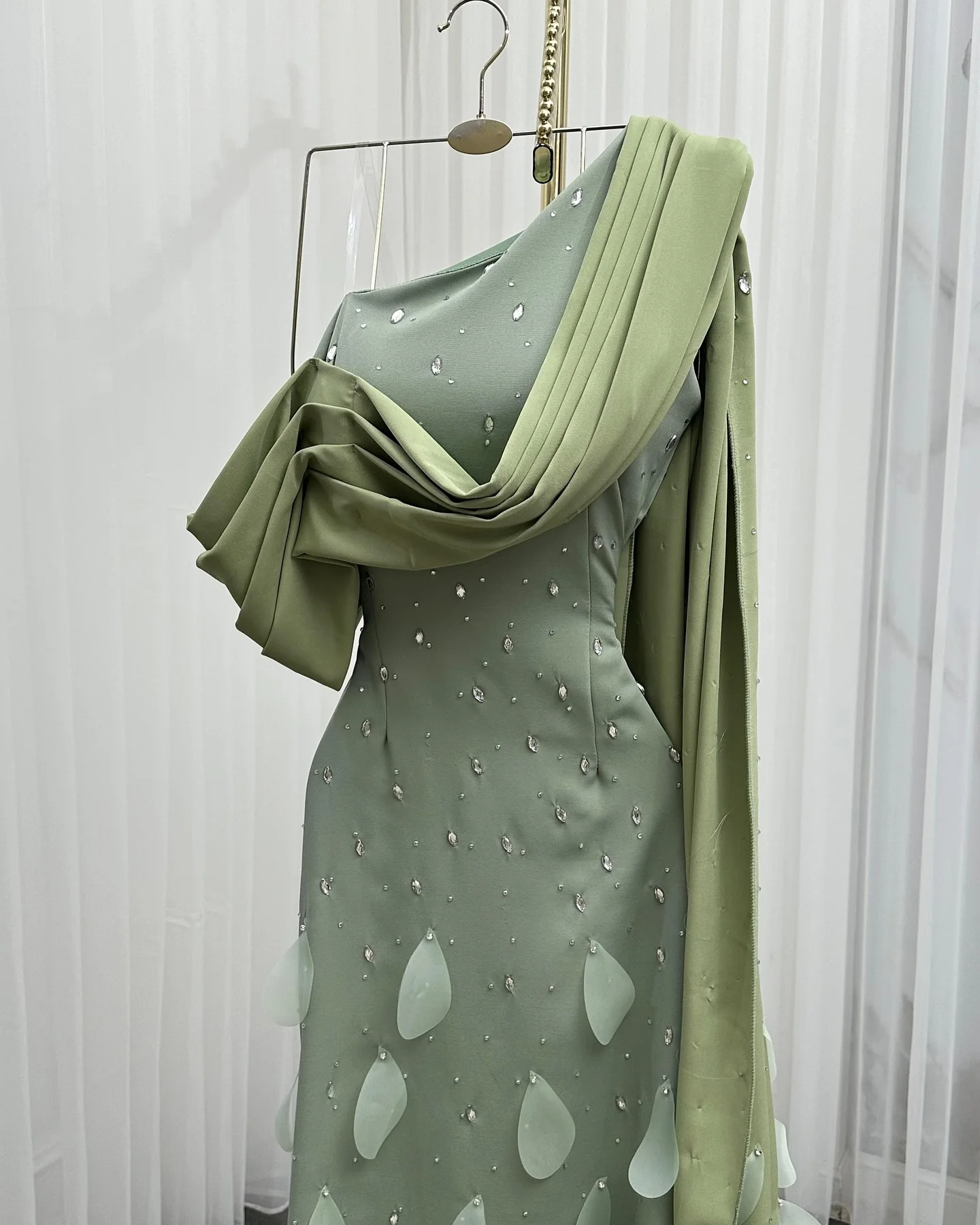 Customized Evening Dress Classic Jersey One Shoulder Sleeveless Prom Gowns Luxury Appliques Watteau Train Luxury Party Dresses