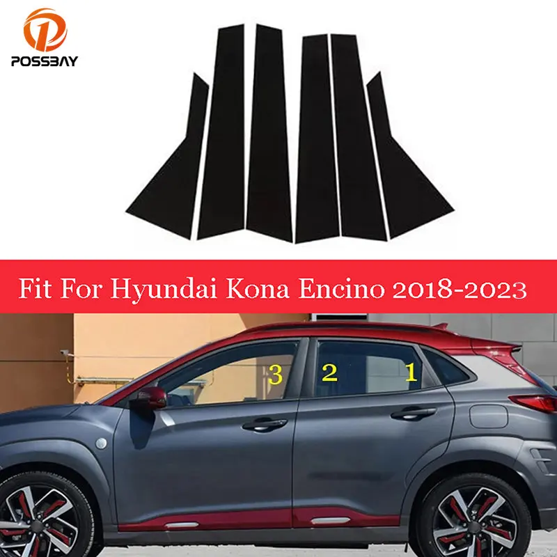 Postes de pilar de coche, pegatinas de cubierta embellecedora para puerta y ventana, 6 piezas, para Hyundai Kona 2018, 2019, 2020-2022, 2023, accesorios para hyundai kona