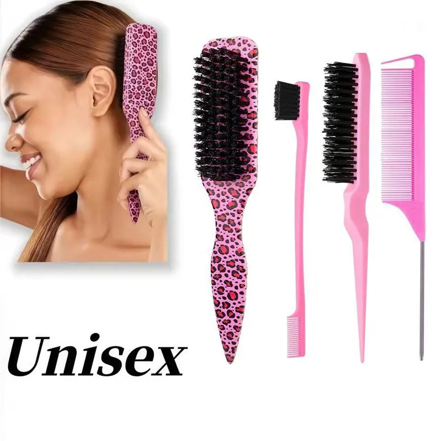 

4pcs Bristle Slick Back Hair Brush for Sleek Ponytail Bun & Smoothing Baby Hairs Flyaways Edge Control - Backcombing & Teasing