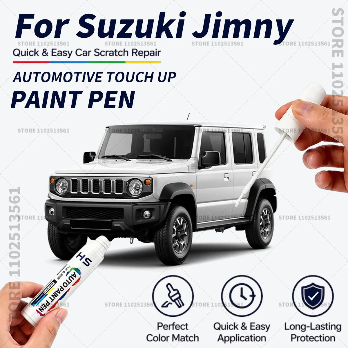 For 2005-2025 Suzuki Jimny Quick Dry Car Touch Up Paint Pen Auto Scratch Repair Brush for Paint Chips Scratches and Scuffs White