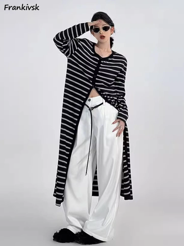 

Striped Dresses Women Fashion Korean Style All-match Hotsweet Single Breasted High Street Aesthetic Temperament Mid-calf Summer