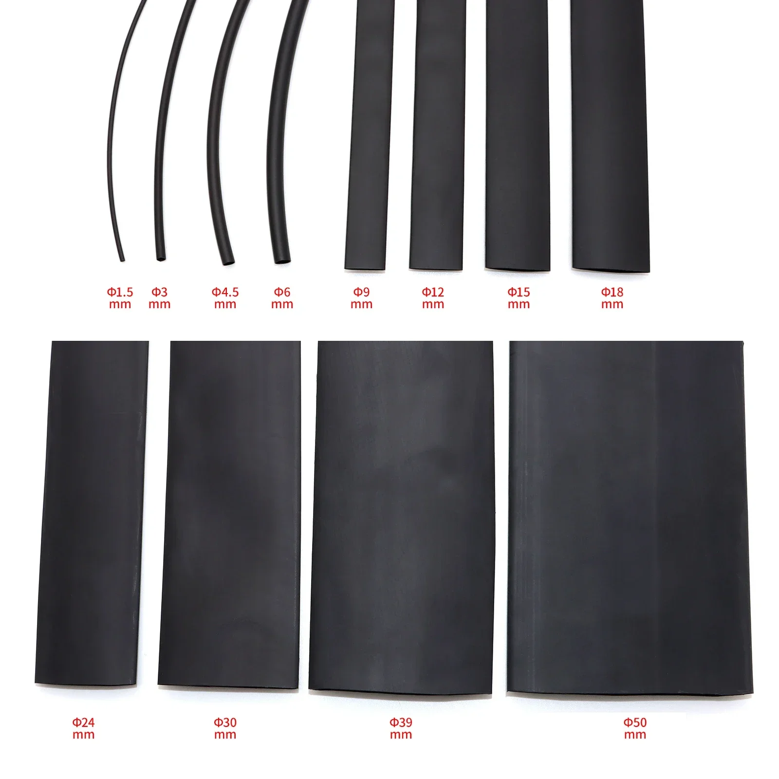 Tubo termo retrátil preto 3:1, sem cola, 1.5/3/4.5/6/9/12/15/18/24/30/39/50mm, manga de cabo de proteção à prova d'água isolada de poliolefina