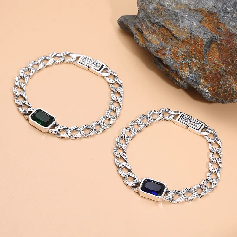 

Fashionk-style original sterling silver couple bracelet retro trendy jewelry stylish inlaid zircon niche style jewelry