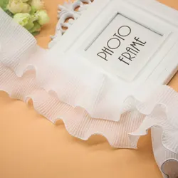 8.5cm Wide 2-Layer Elastic Pleated Chiffon Lace White/Black Ruffle Trim Gathered Ribbon Edging Trimming Fabric for Doll Clothing
